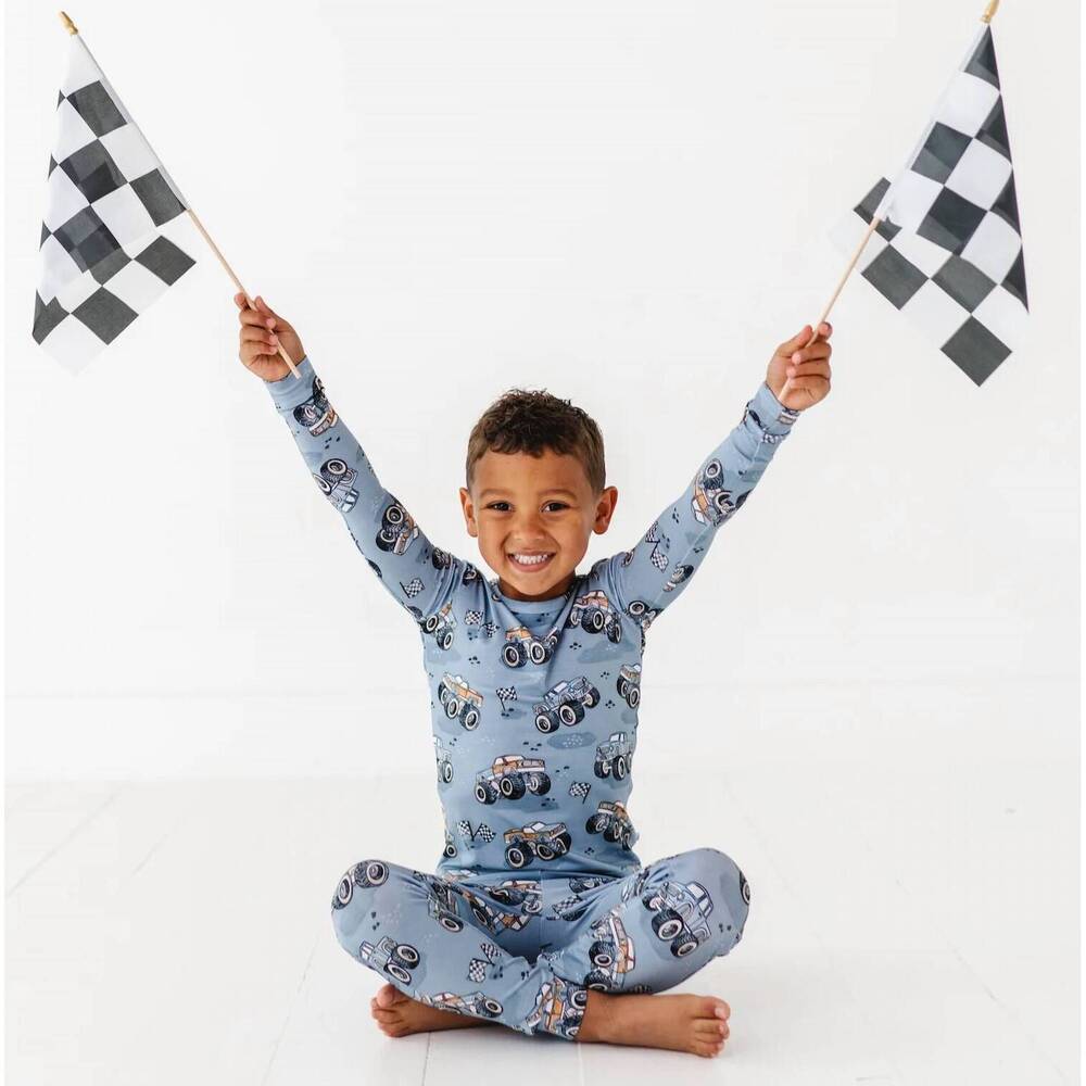NEW BIRD & BEAN boy's monster truck bamboo pajamas in blue
